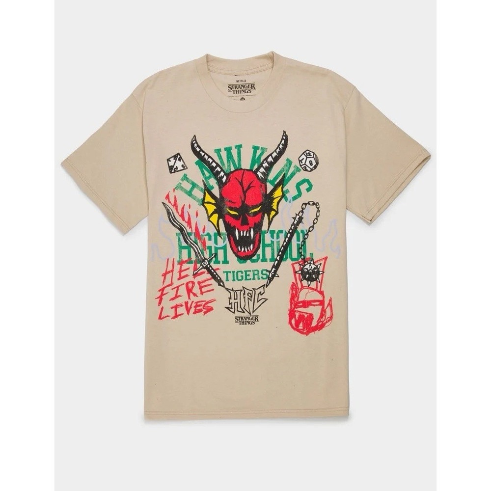 STRANGER THINGS Hellfire Mens Tee Sand Tan NWT Unopened XL